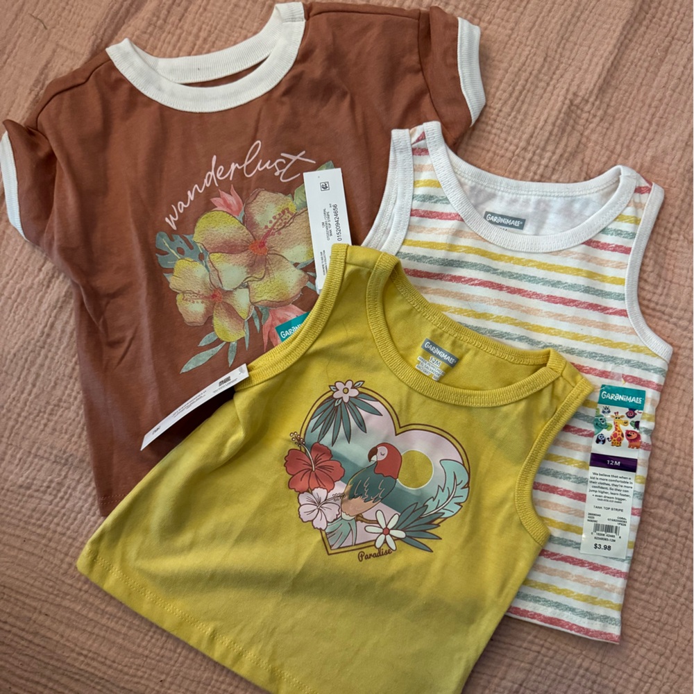 Garanimals Yellow, White, and Brown Baby Girl Summer Tops